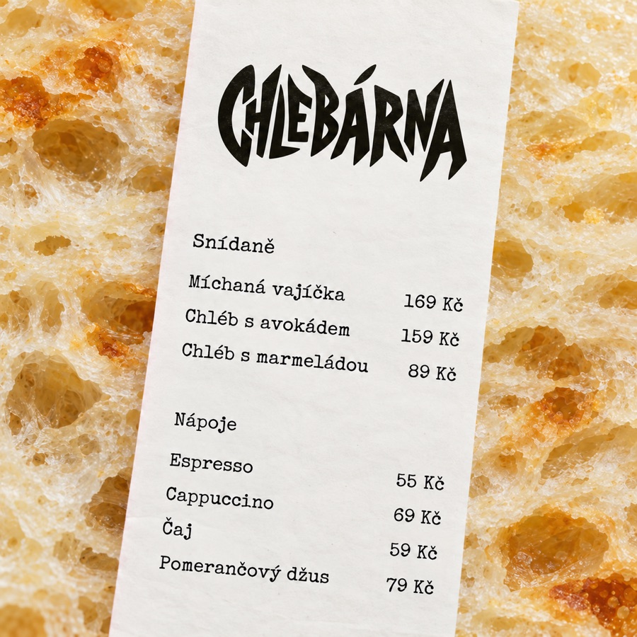 Menu na účtence přes střídu kváskového chleba